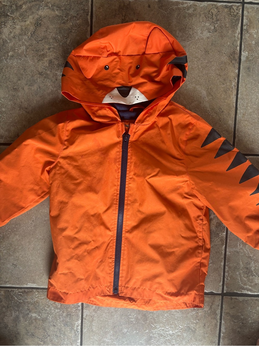24 months Kids Orange Tiger Hooded Rain Jacket